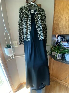 Black Maxi Dress with Animal Print Jacket Petite Focus Vintage 1990’s made USA